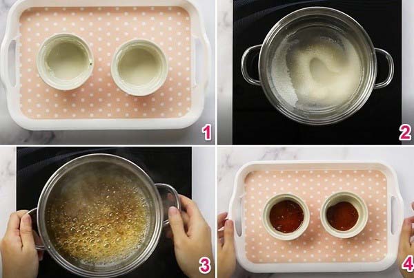 Đổ hỗn hợp trứng sữa vào khuôn bánh